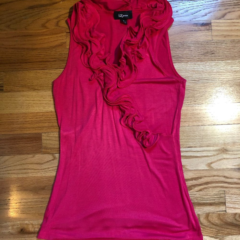 IZBYER FUCHSIA PINK RUFFLED SLEEVELESS TOP SZ S